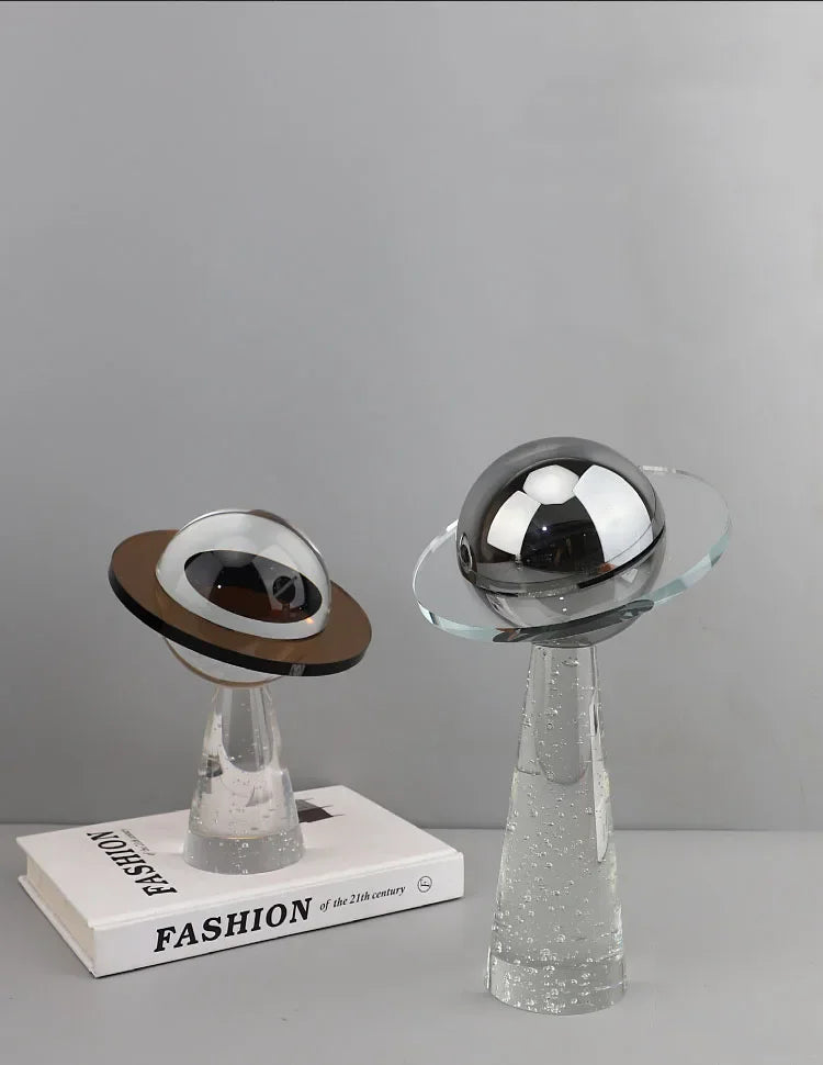 ORA Solid Crystal Hand-Crafted Saturn Planet Sculpture with Stand