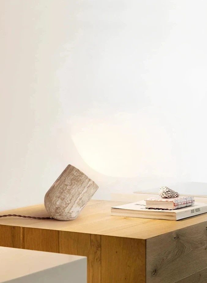 Modern Travertine Stone Table & Floor Lamp