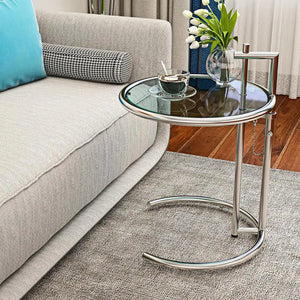Adjustable Height Stainless Steel Coffee Table Glass Side Table