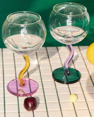 Colored Bubble Borosilicate Glass Twisted Wine Glass