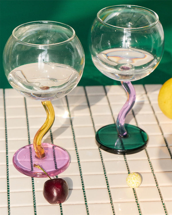 Colored Bubble Borosilicate Glass Twisted Wine Glass