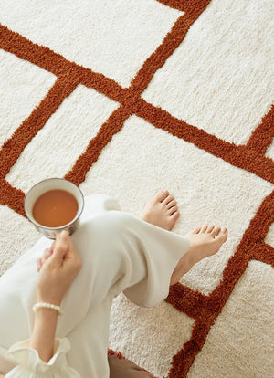 Irregular Orange Rectangular Grid Carpet Area Rug [Exclusive]