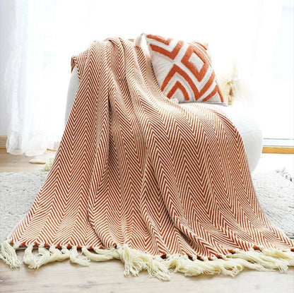 Striped Geometric Jacquard Knitted Throw Blanket