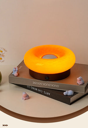 Solid Wood Base Ambient Donut Touch Table Lamp