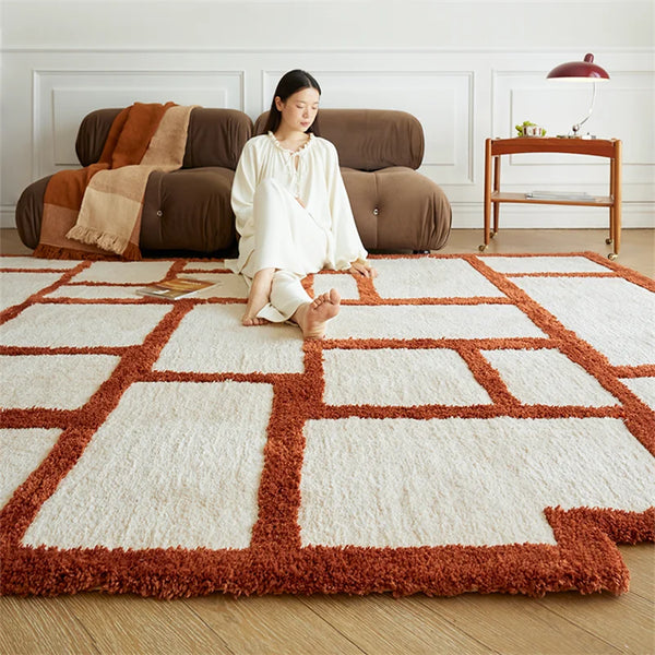 Irregular Orange Rectangular Grid Carpet Area Rug [Exclusive]