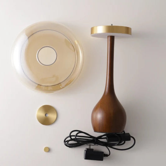 Copper Wood Vase Glass LED Desk Lamp