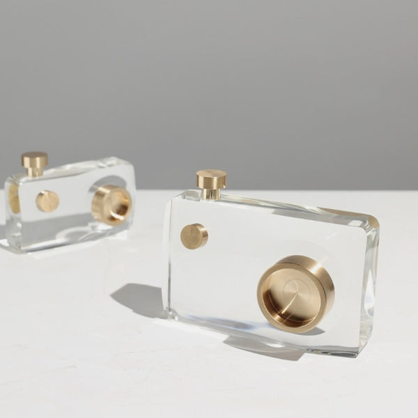 Escultura de cámara con trípode de oro hecha a mano en cristal macizo