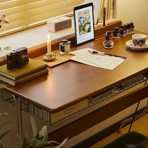 Japanischer Computertisch aus Walnussholz mit Schubladen