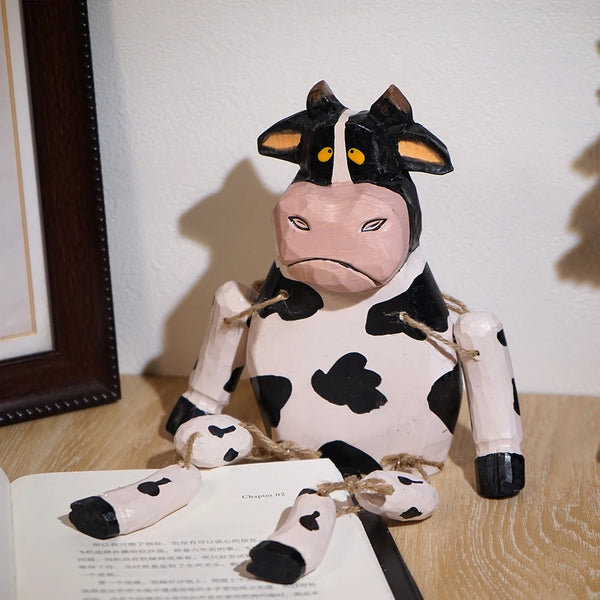Hand-Carved Wooden Cow Puppet
