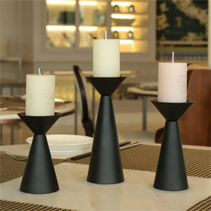 European Style Black Matte Metal Candle Stand Set