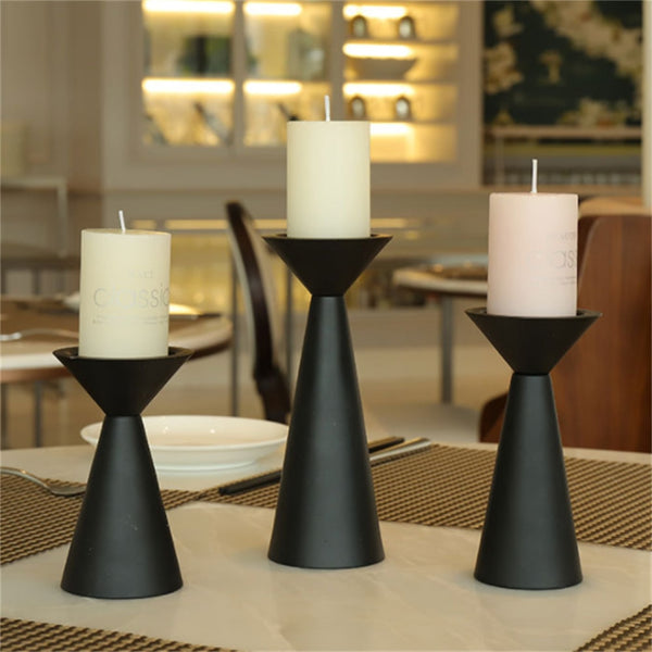 European Style Black Matte Metal Candle Stand Set