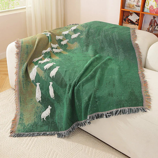 Grassland Sheep Tassel Throw Blanket