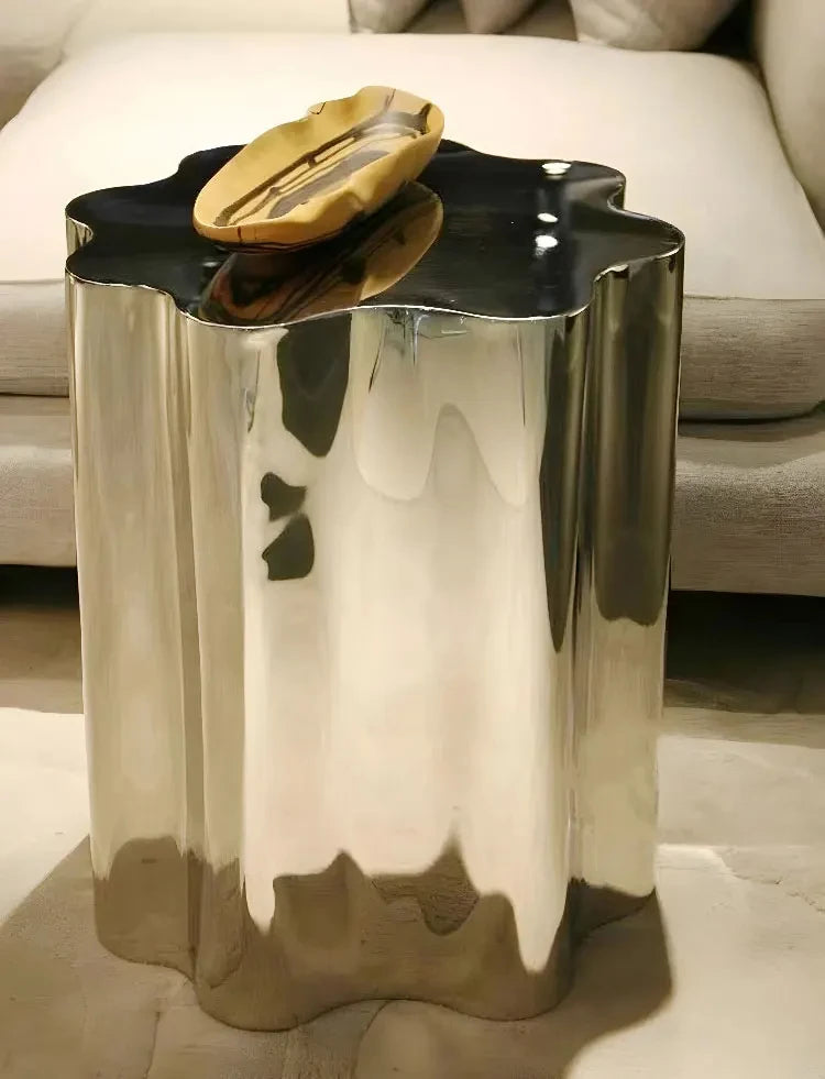 Italian Irregular Stainless Steel Hand-Crafted Art Side Table