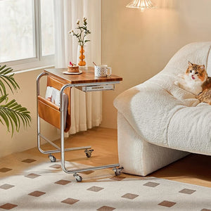 Movable Stainless Steel Midcentury Retro Magazine Rack Table