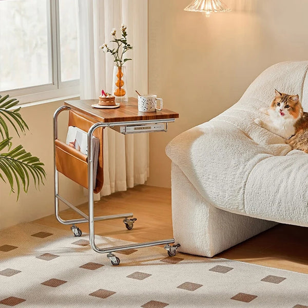 Movable Stainless Steel Midcentury Retro Magazine Rack Table