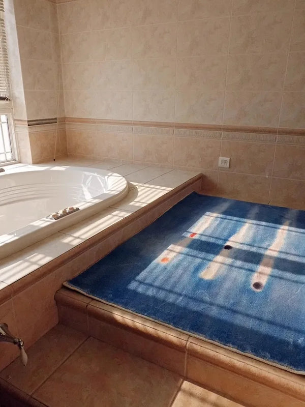 MokoMoko Blue French Abstract Art Minimalist Carpet Rug