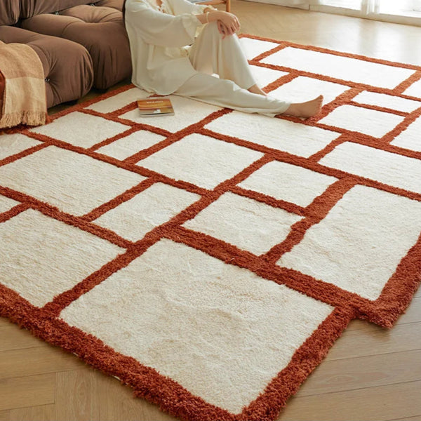 Irregular Orange Rectangular Grid Carpet Area Rug [Exclusive]