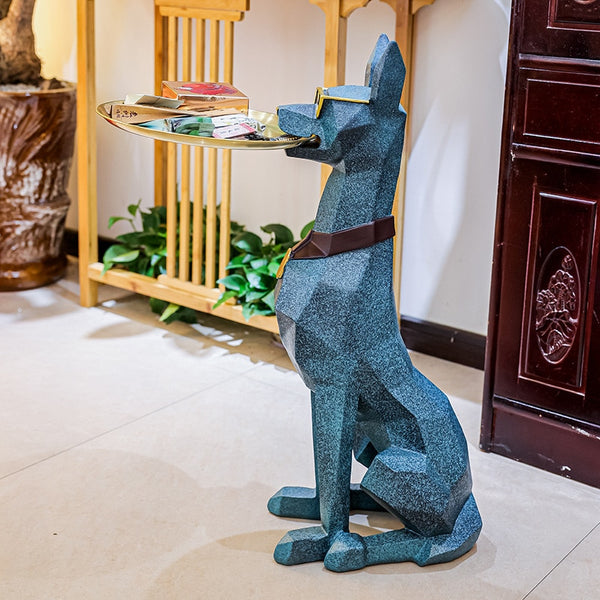 XL Dobermann Dog with Plate Statue