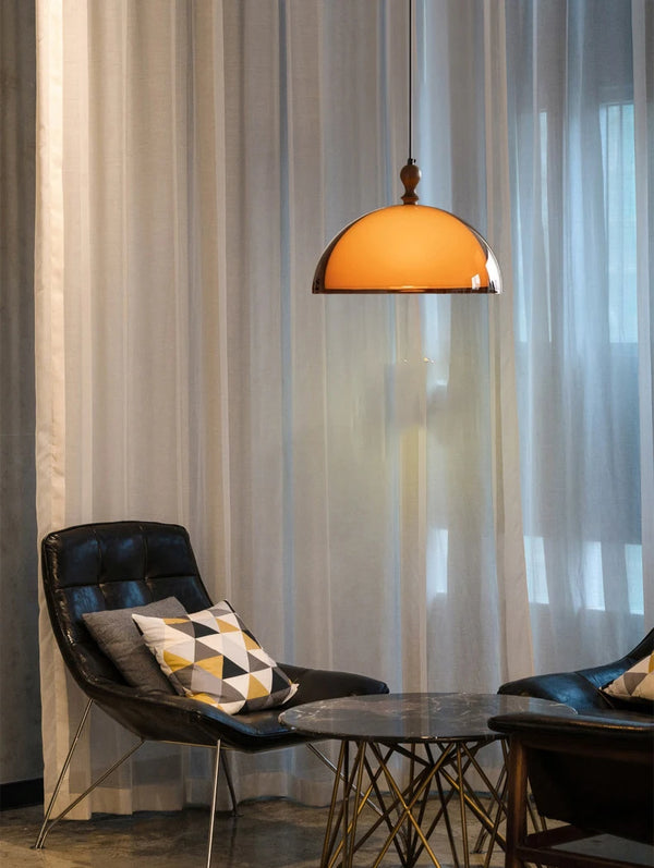 Orbix Bauhaus Amber Dome Wood Cap Pendant Light