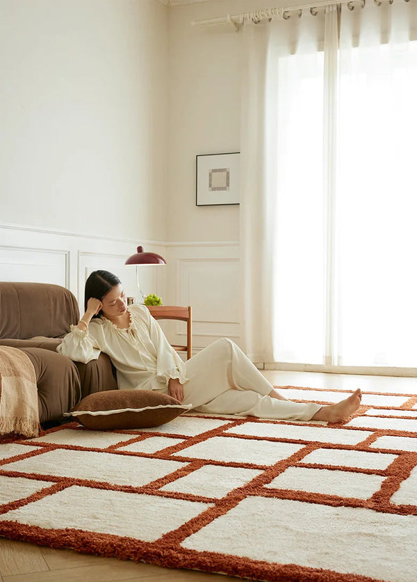 Irregular Orange Rectangular Grid Carpet Area Rug [Exclusive]