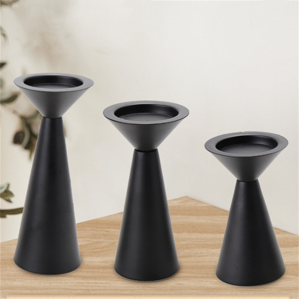 European Style Black Matte Metal Candle Stand Set