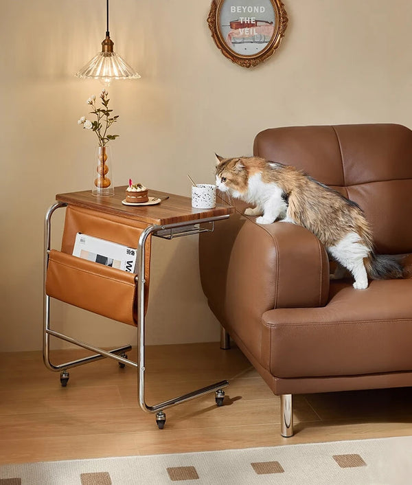 Movable Stainless Steel Midcentury Retro Magazine Rack Table