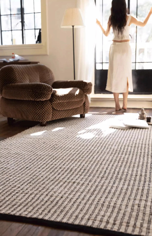 Japanese Studio Hand-Crafted Double-Sided Black Striped Area Rug [Exclusive]