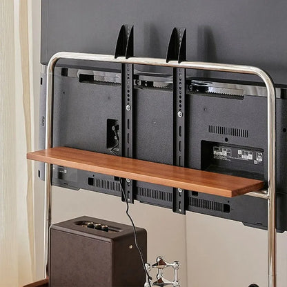 Stainless Steel Wooden Shelf Moving TV Stand