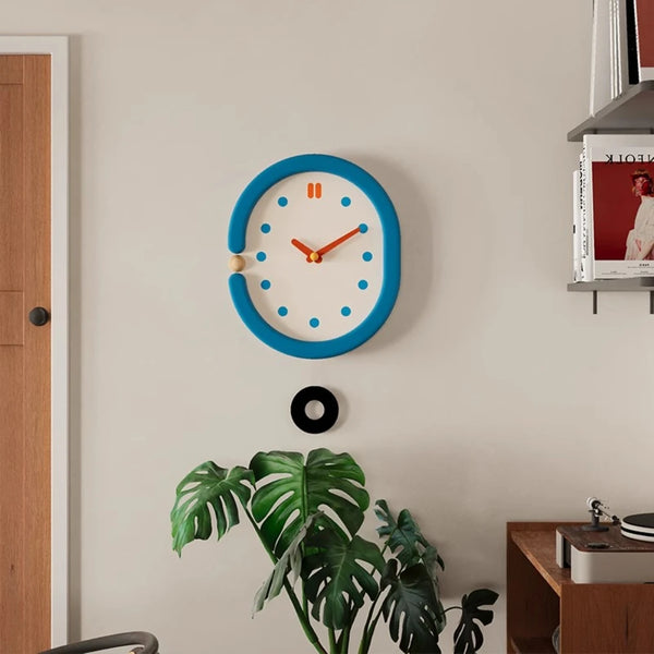 Japanese Minimalist Oval Blue Pendulum Wall Clock