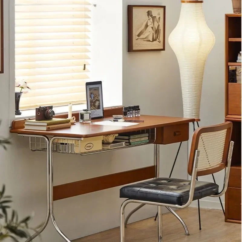Japanese Walnut Computer Desk with Drawers