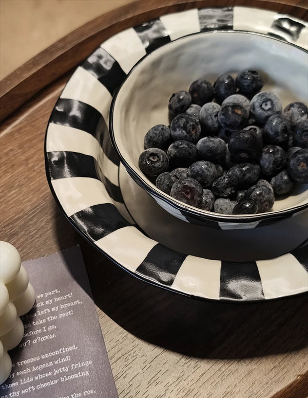 Black & White Striped Ceramic Plate