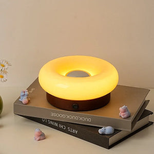 Solid Wood Base Ambient Donut Touch Table Lamp