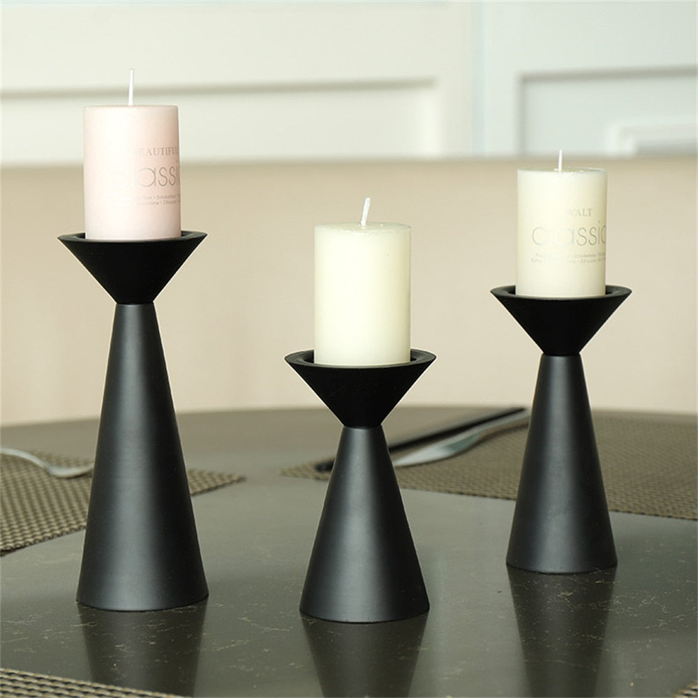 European Style Black Matte Metal Candle Stand Set