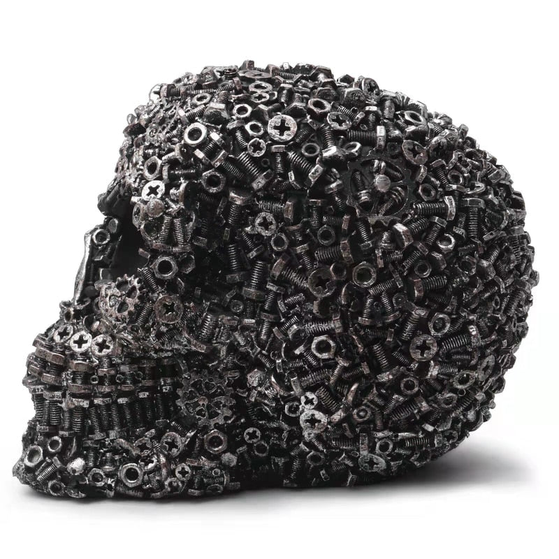 Screw Gear Mechanical Resin Skull Sculpture