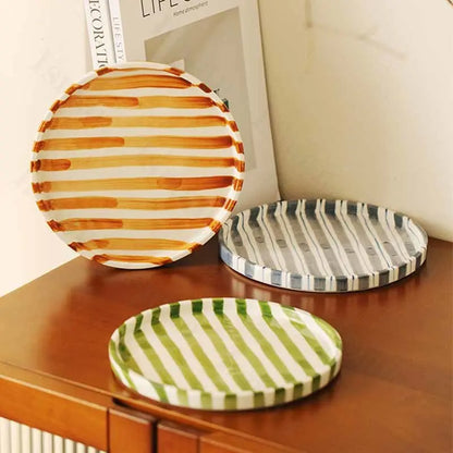 Ceramic Brush Touch Art Striped Plate