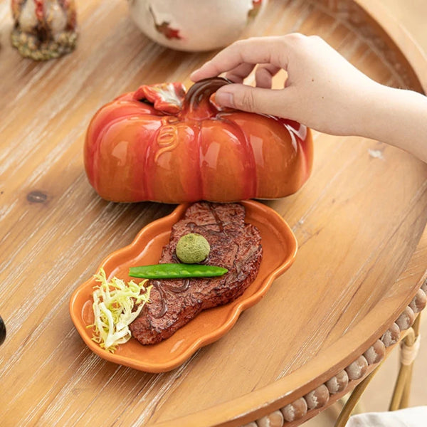 Essteller mit Keramikdeckel „Kürbis“