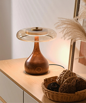 Copper Wood Vase Glass LED Desk Lamp