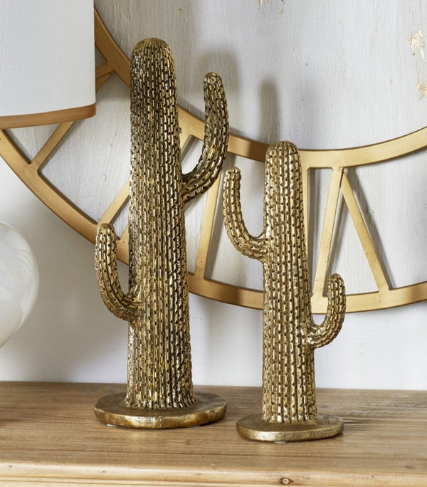 Conjunto de esculturas de cactus de polystone dorado