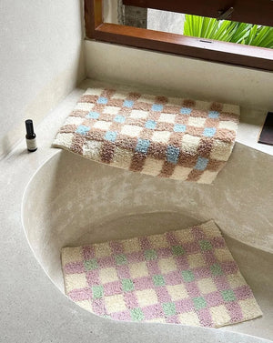 Pastel Tone Checkerboard Bedside Rug