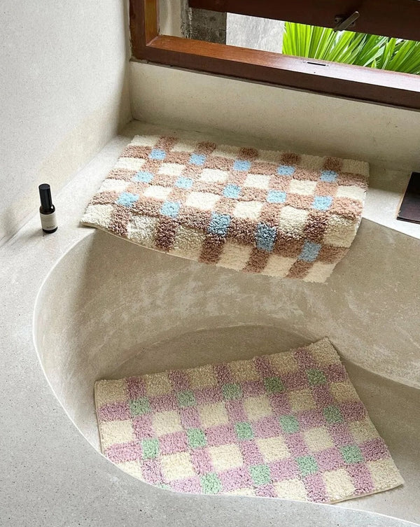 Pastel Tone Checkerboard Bedside Rug