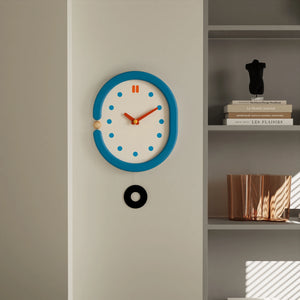 Japanese Minimalist Oval Blue Pendulum Wall Clock
