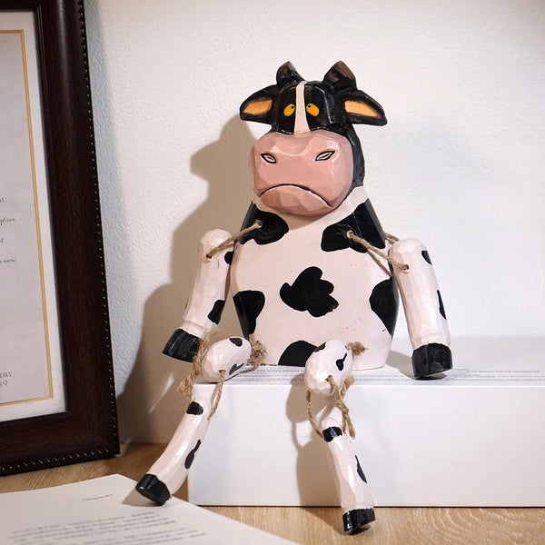 Hand-Carved Wooden Cow Puppet