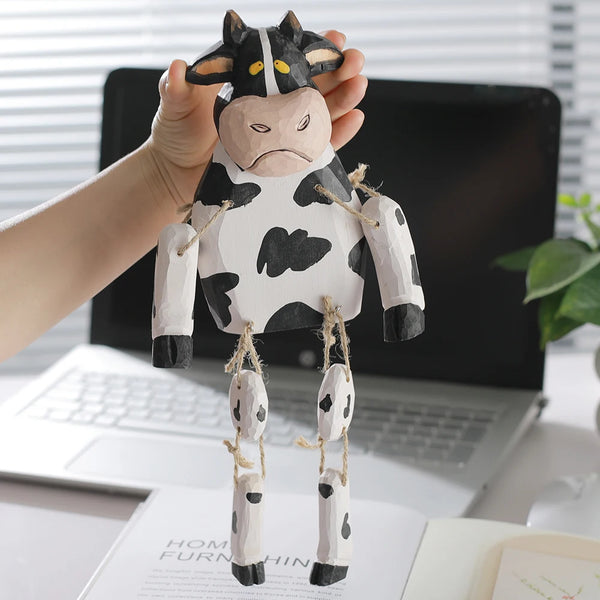 Hand-Carved Wooden Cow Puppet
