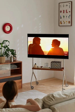 Studio Lima Stainless Steel Wooden Shelf Moving TV Stand