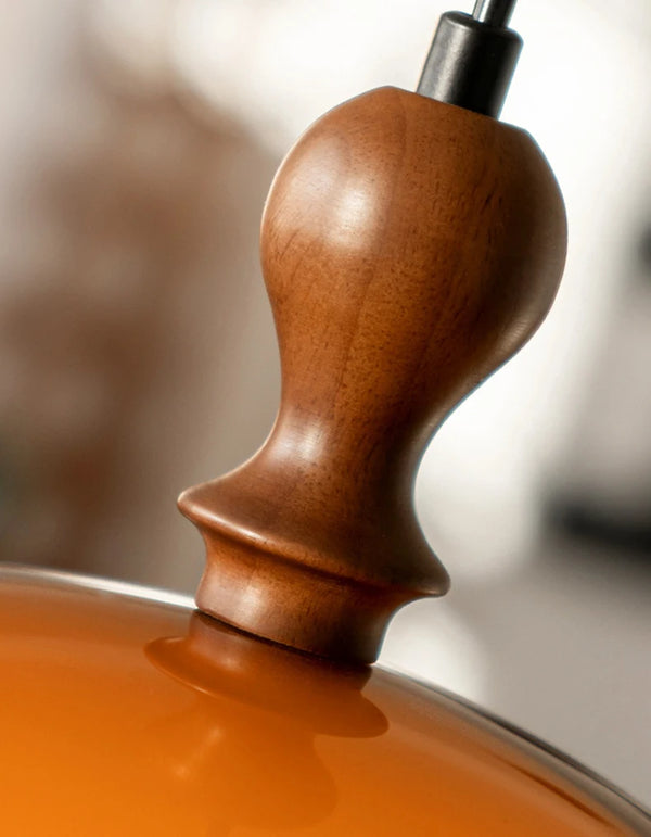 Orbix Bauhaus Amber Dome Wood Cap Pendant Light