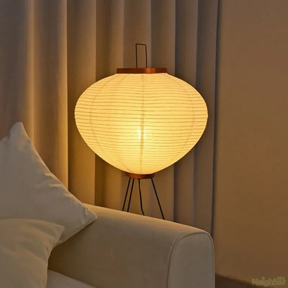 Japanese Wabi-Sabi Style Rice Paper Round Floor Lantern Lamp