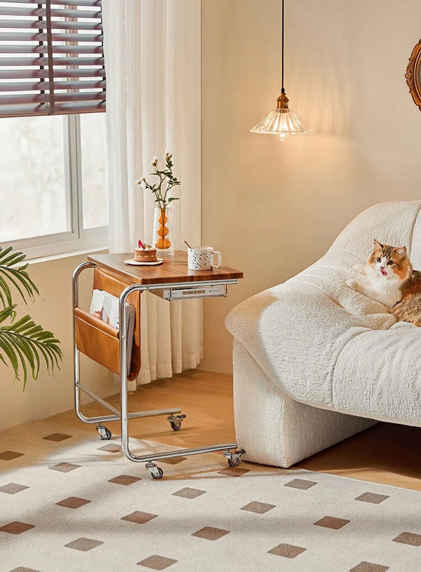 Movable Stainless Steel Midcentury Retro Magazine Rack Table