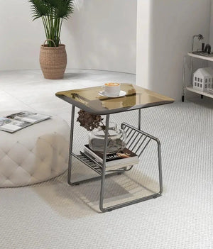 Glass Top Metal Rack Side Table