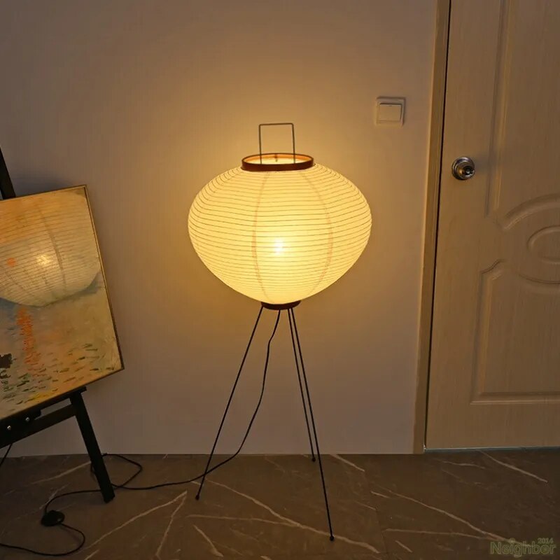 Japanese Wabi-Sabi Style Rice Paper Round Floor Lantern Lamp