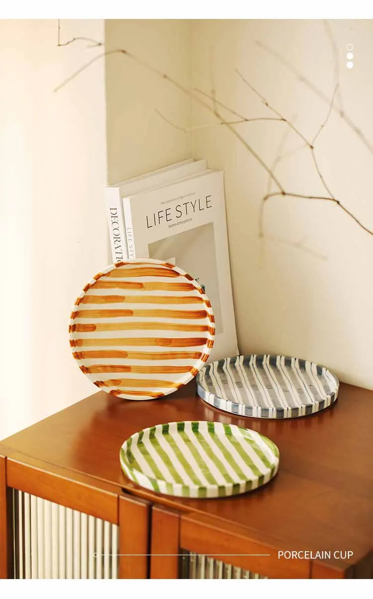 Ceramic Brush Touch Art Striped Plate